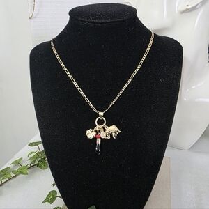 Gold Filled Figaro Chain Necklace Gold Luck Charms Figa Hand Elephant Clover